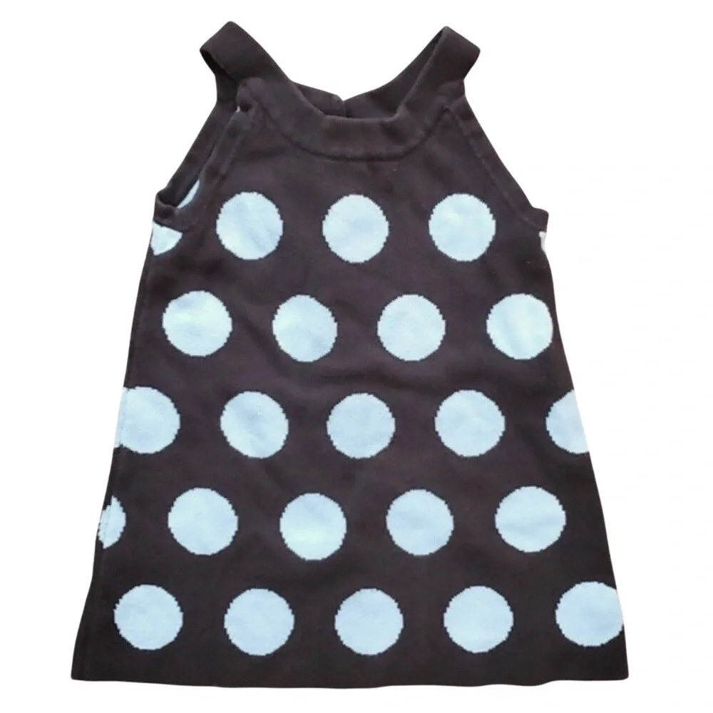 Gymboree Girls Brown Halter Blue‎ Polka Dot Knit Sweater Dress Size 12-18M